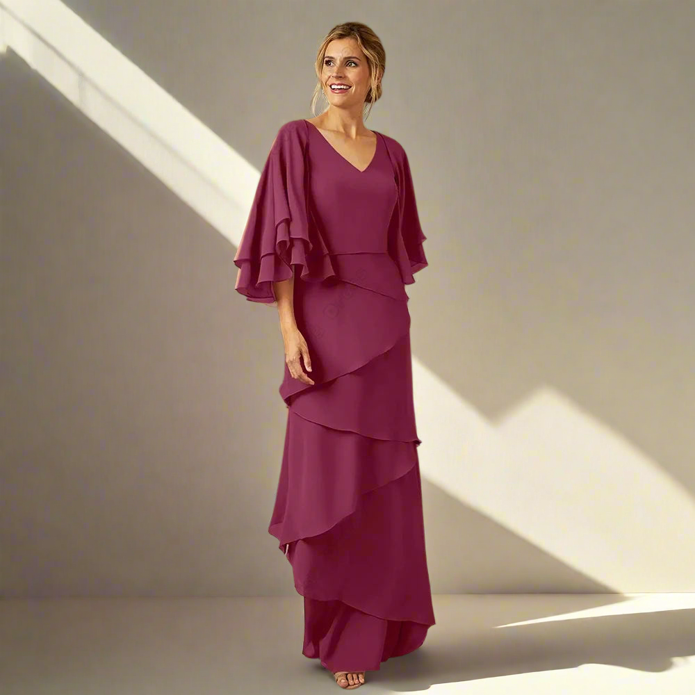 Elegant Chiffon Mother of the Bride/Groom Dress with Lace Details – Floor-Length Evening Gown