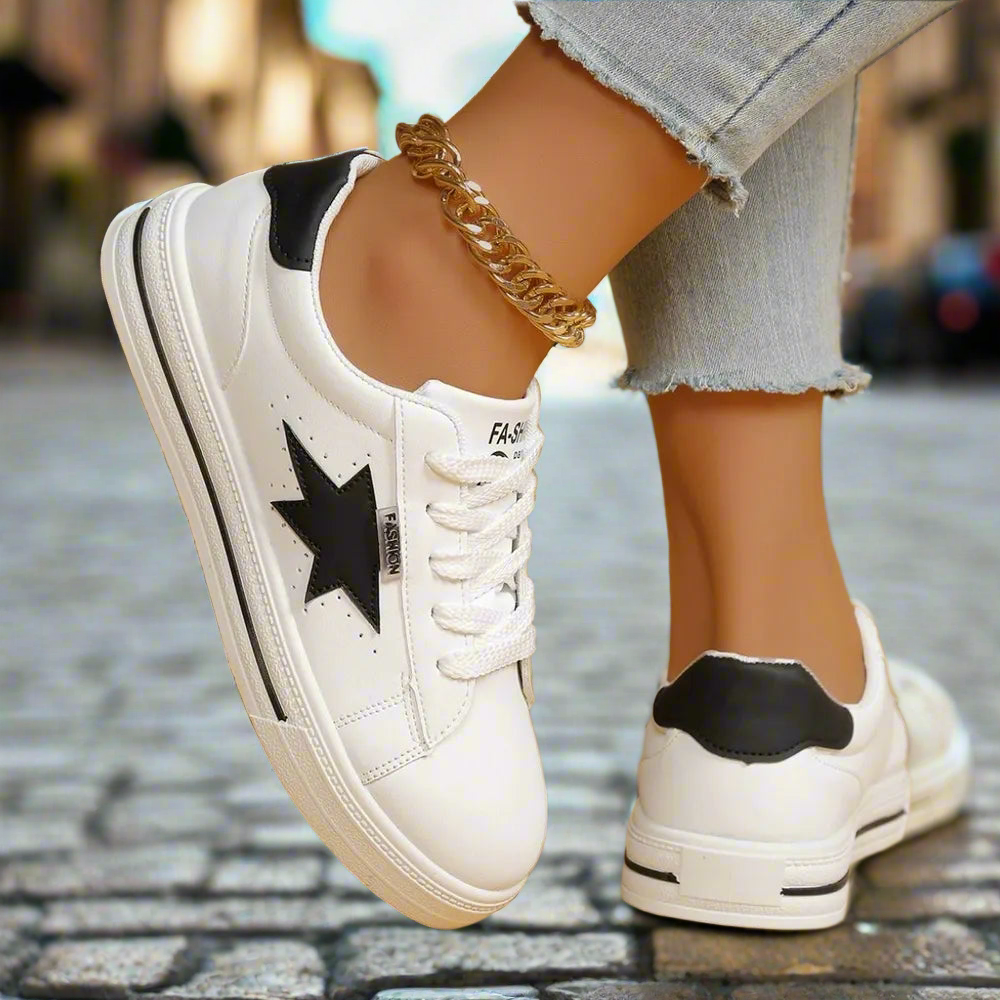 Classic Star Detail Lace-Up Sneakers – White/Black