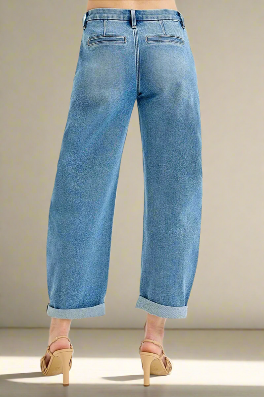 Relaxed Fit Vintage Wash Cuffed Jeans