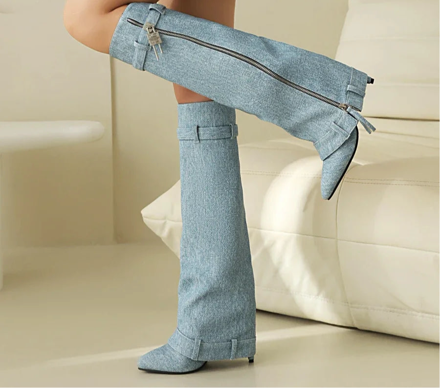 Denim Stiletto Boots