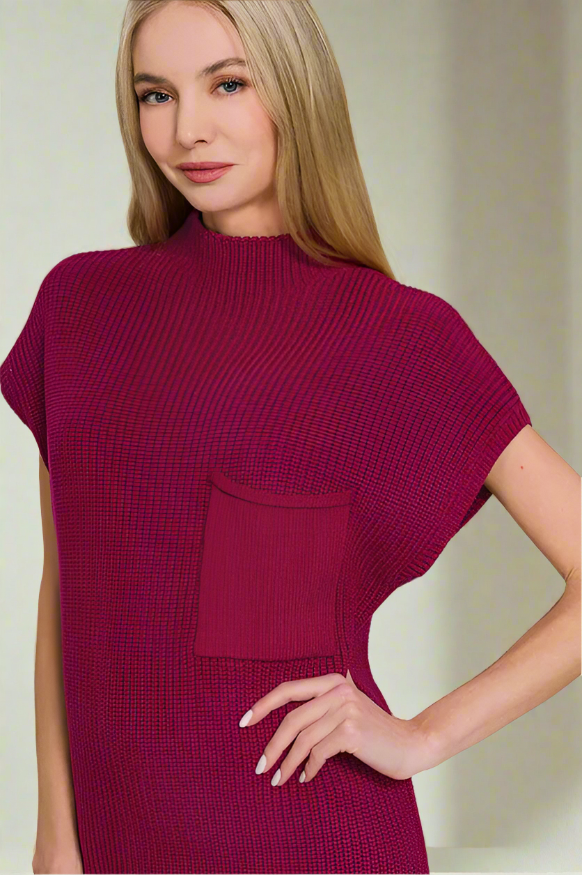 Zenana Luxe Knit Mock Neck Short Sleeve Sweater Dress