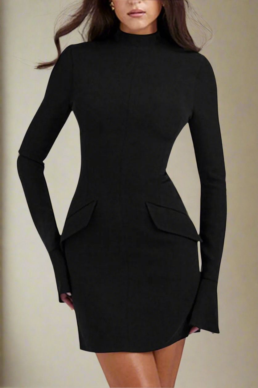 Luxe Contour Mock Neck Long Sleeve Mini Dress