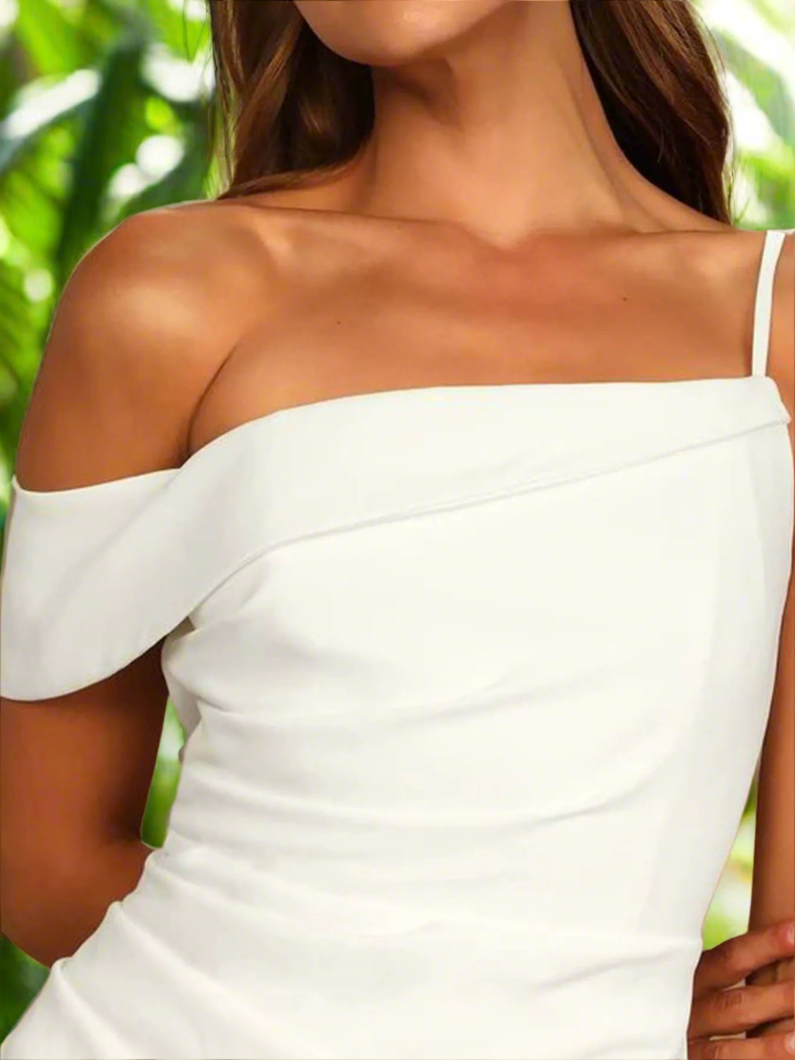 Ivory Elegance Asymmetrical Midi Dress