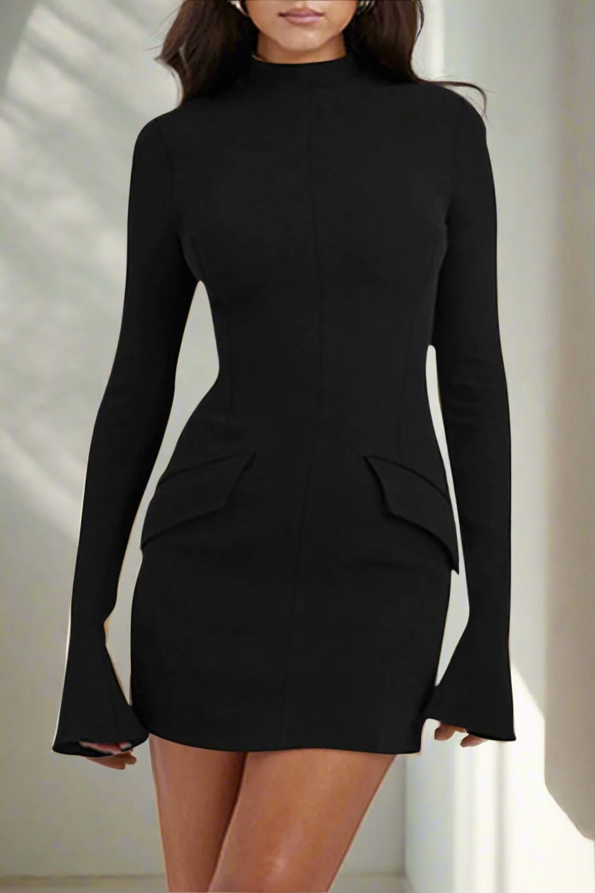 Luxe Contour Mock Neck Long Sleeve Mini Dress
