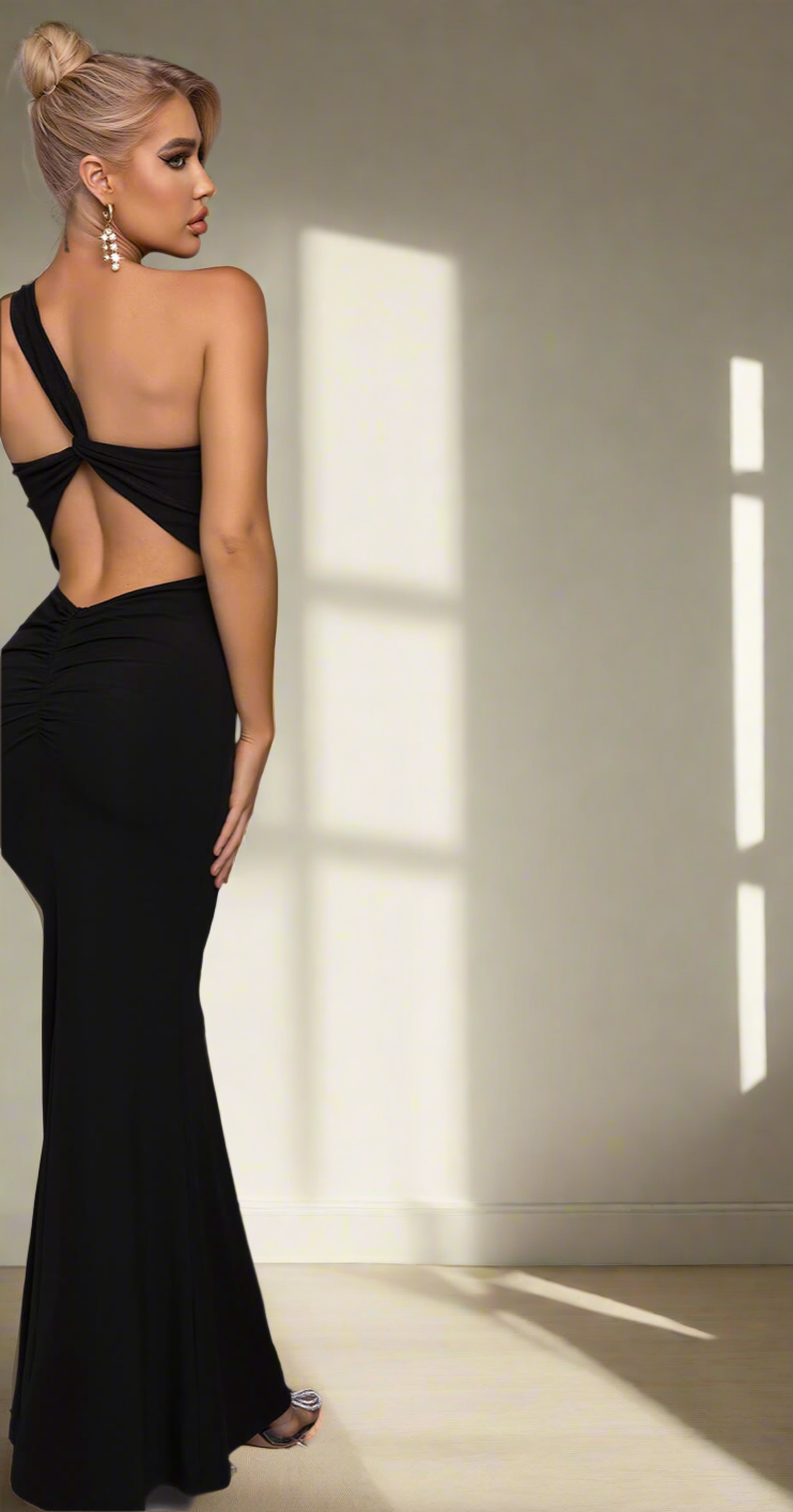 Midnight Elegance One-Shoulder Gown