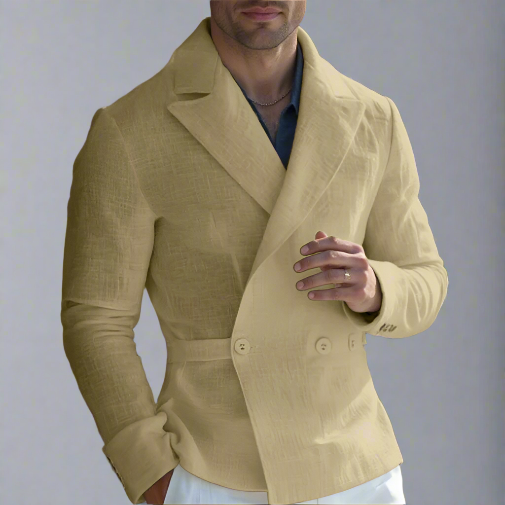 Moonéa Men’s Classic Double-Breasted Blazer – Slim Fit Lapel Jacket 2025