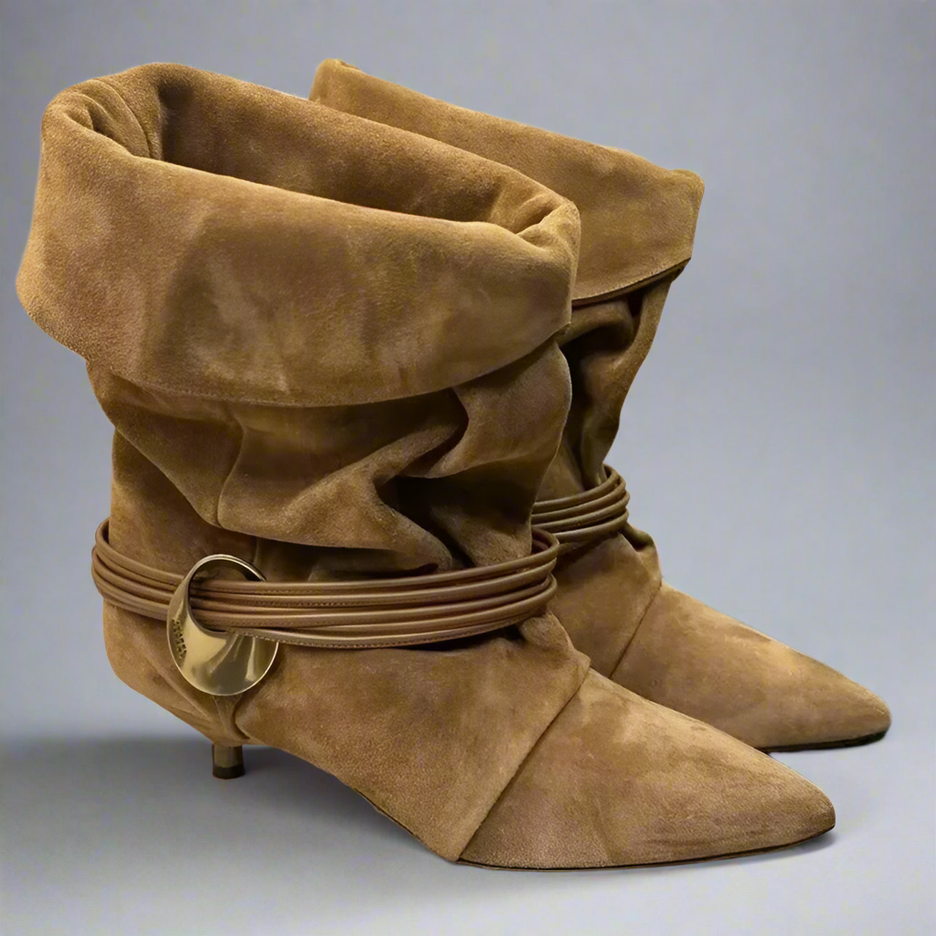 Velour Mid-Calf Boots