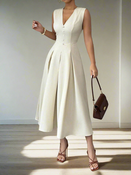 Timeless Elegance Pleated Midi Dress – White