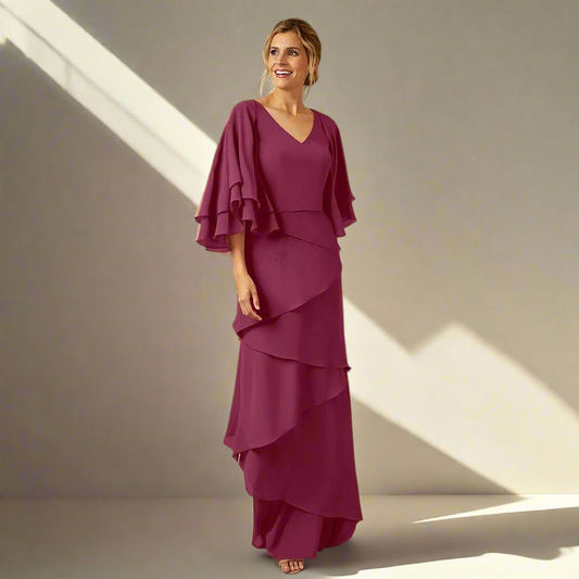 Elegant Chiffon Mother of the Bride/Groom Dress with Lace Details – Floor-Length Evening Gown