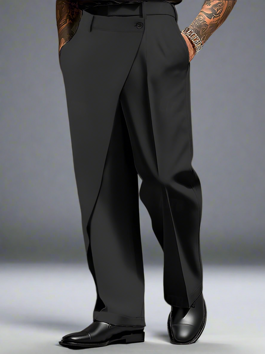 Moonéa Men’s Pleated Wrap Trousers – Irregular Button Detail Pants 2025