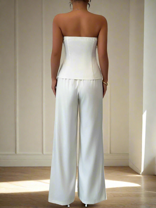 Roselle Strapless Peplum Top & Wide-Leg Trousers Set