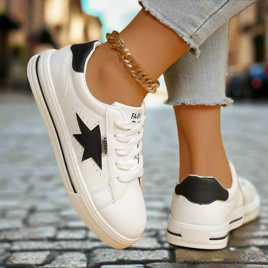 Classic Star Detail Lace-Up Sneakers – White/Black