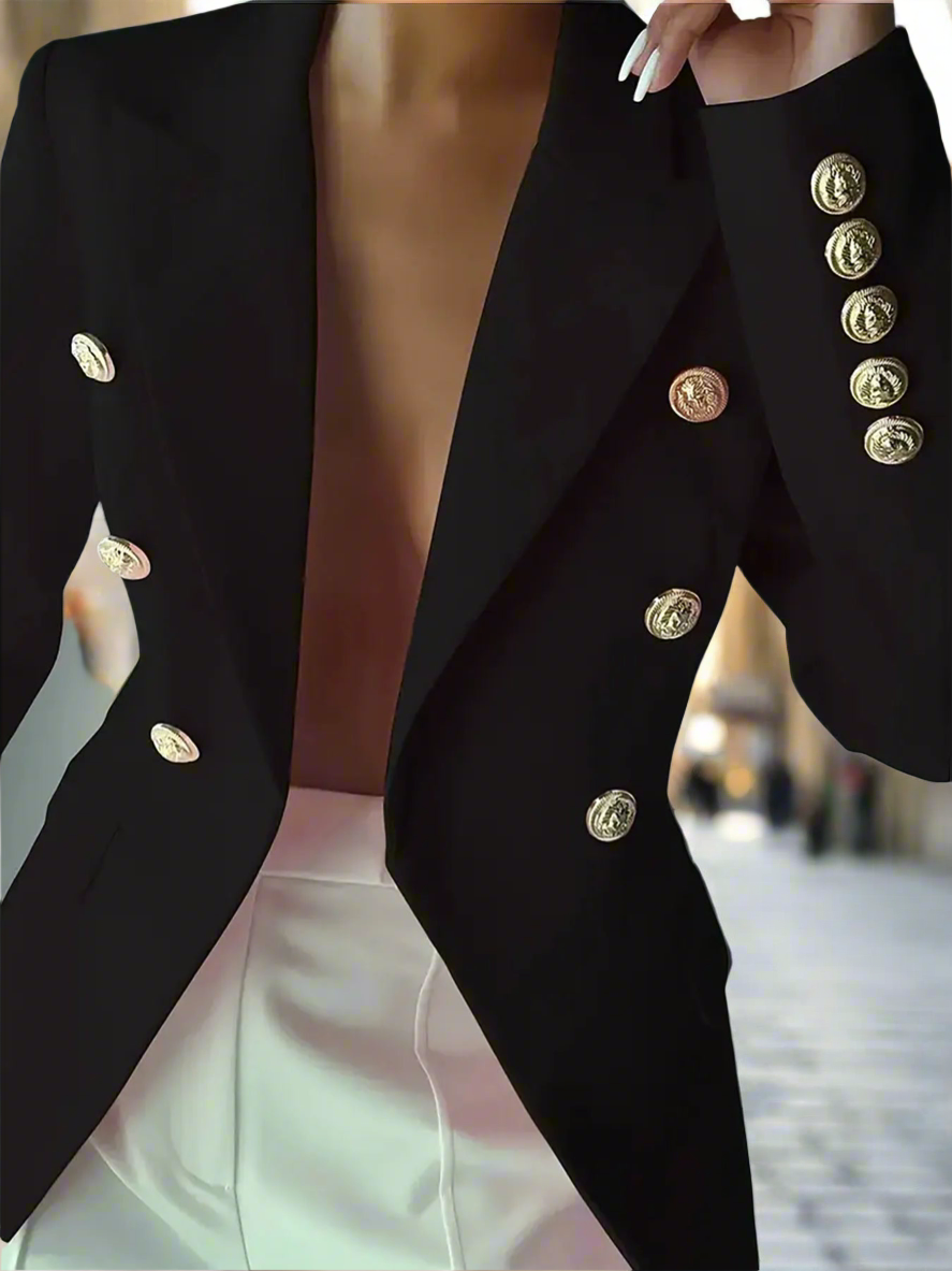 One Button Lapel Collar Long Sleeve Blazer