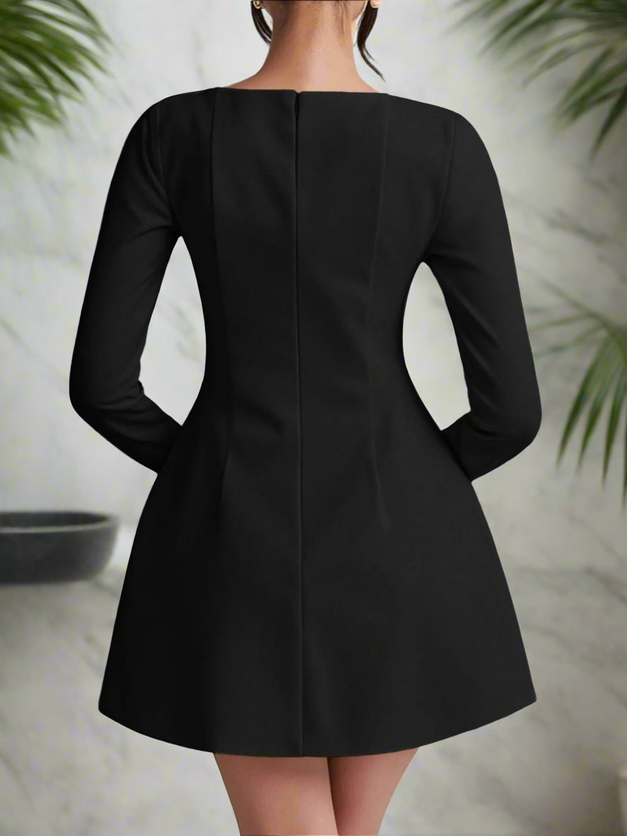 Midnight Elegance Black Long-Sleeve Mini Dress