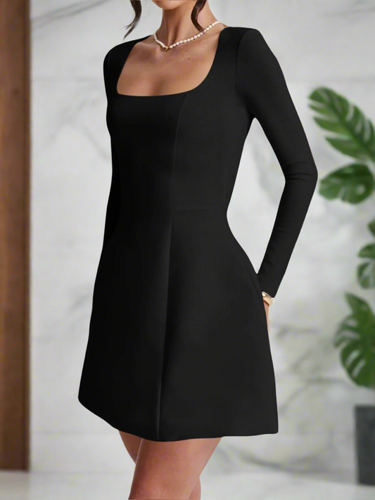Midnight Elegance Black Long-Sleeve Mini Dress