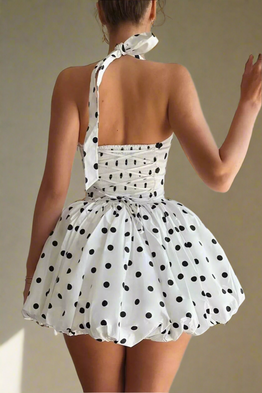 Moonea Polka Perfection Halter Mini Dress