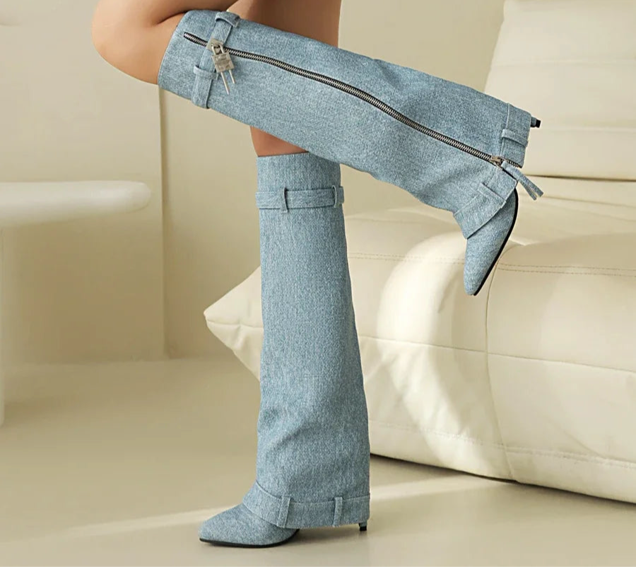 Denim Stiletto Boots