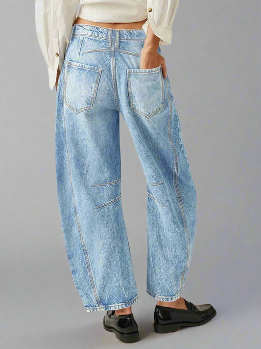 Wide-Leg Vintage Wash Denim Pants