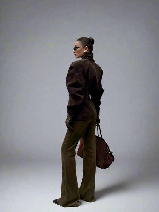 Women’s Cinched Waist Blazer with Shoulder Pads – Elegant Lapel Single-Breasted Jacket