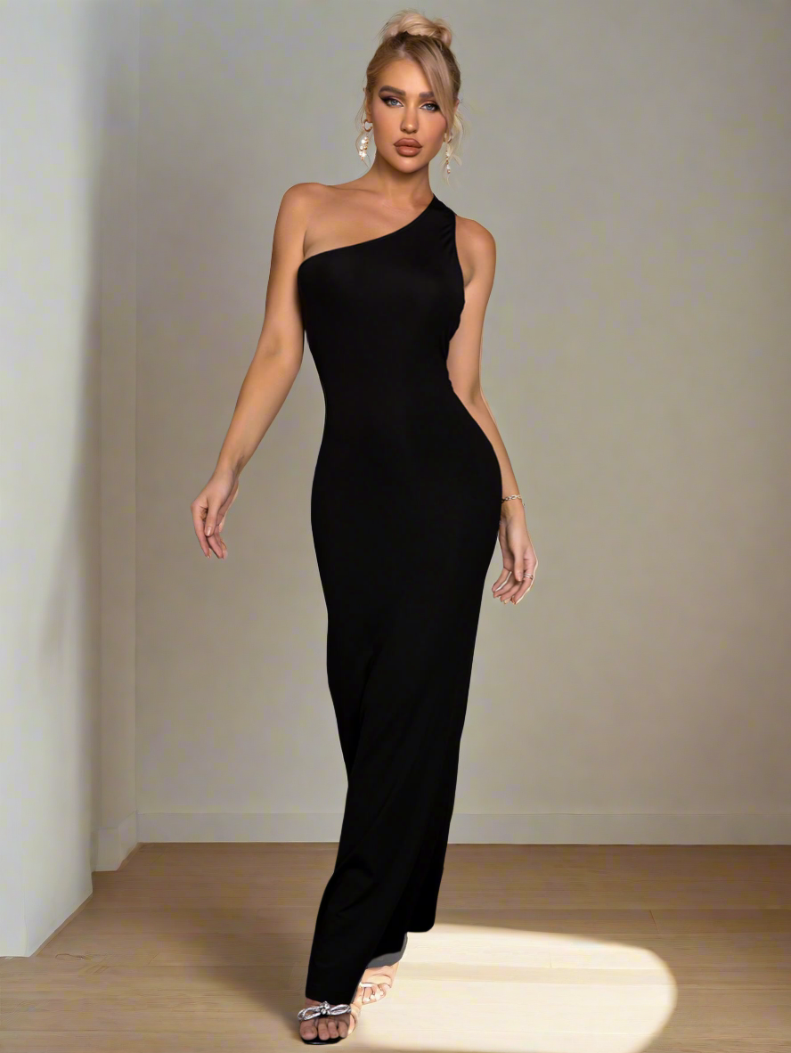 Midnight Elegance One-Shoulder Gown
