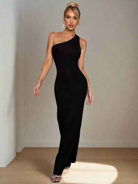 Midnight Elegance One-Shoulder Gown