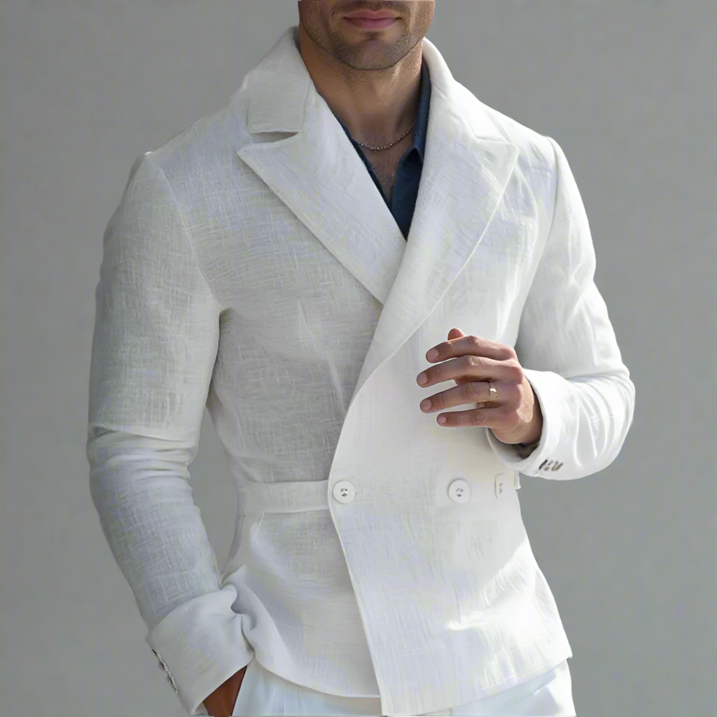 Moonéa Men’s Classic Double-Breasted Blazer – Slim Fit Lapel Jacket 2025