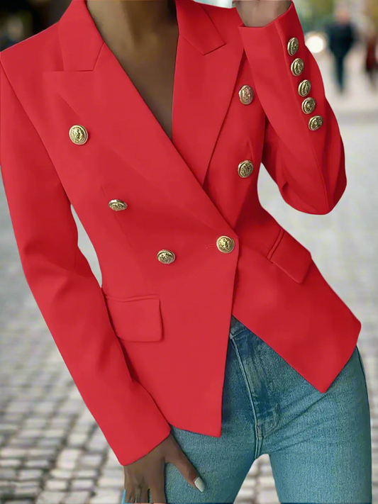 One Button Lapel Collar Long Sleeve Blazer