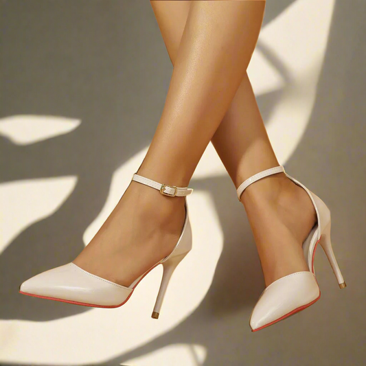 Ivory Elegance Ankle-Strap Patent Heels