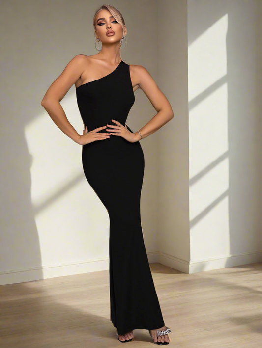 Midnight Elegance One-Shoulder Gown