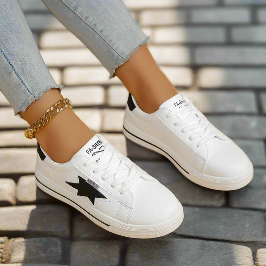 Classic Star Detail Lace-Up Sneakers – White/Black
