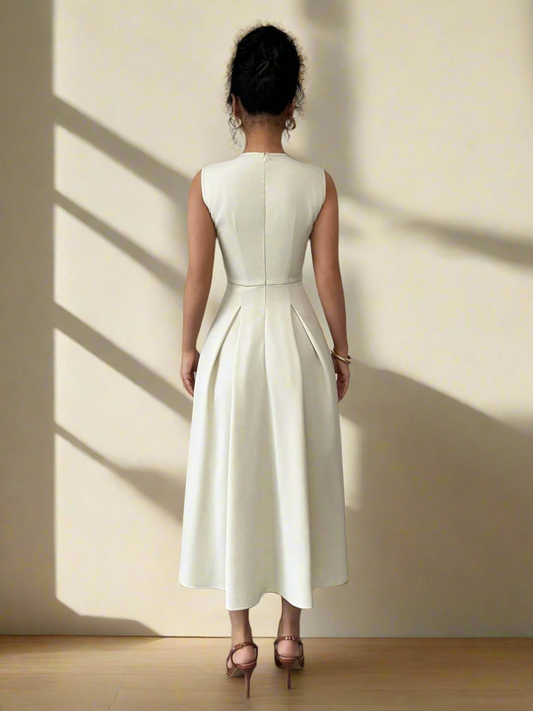 Timeless Elegance Pleated Midi Dress – White