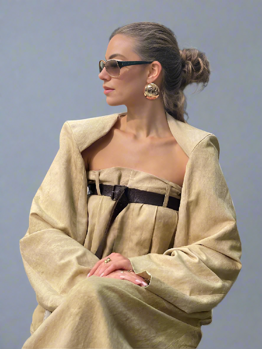Women’s 2-Piece Fashion Suit – Collarless Long Sleeve Outerwear & Wide-Leg Jumpsuit Streetwear Set
