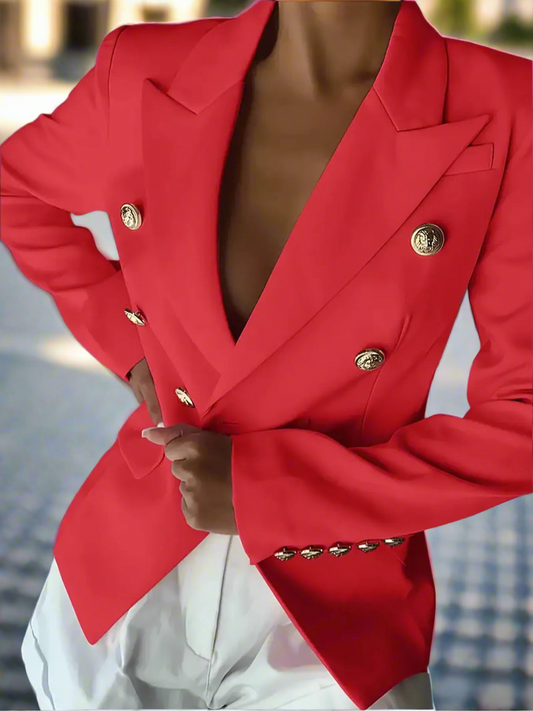 One Button Lapel Collar Long Sleeve Blazer