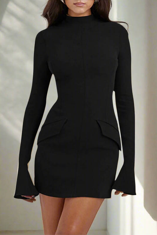 Luxe Contour Mock Neck Long Sleeve Mini Dress