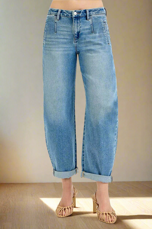 Relaxed Fit Vintage Wash Cuffed Jeans