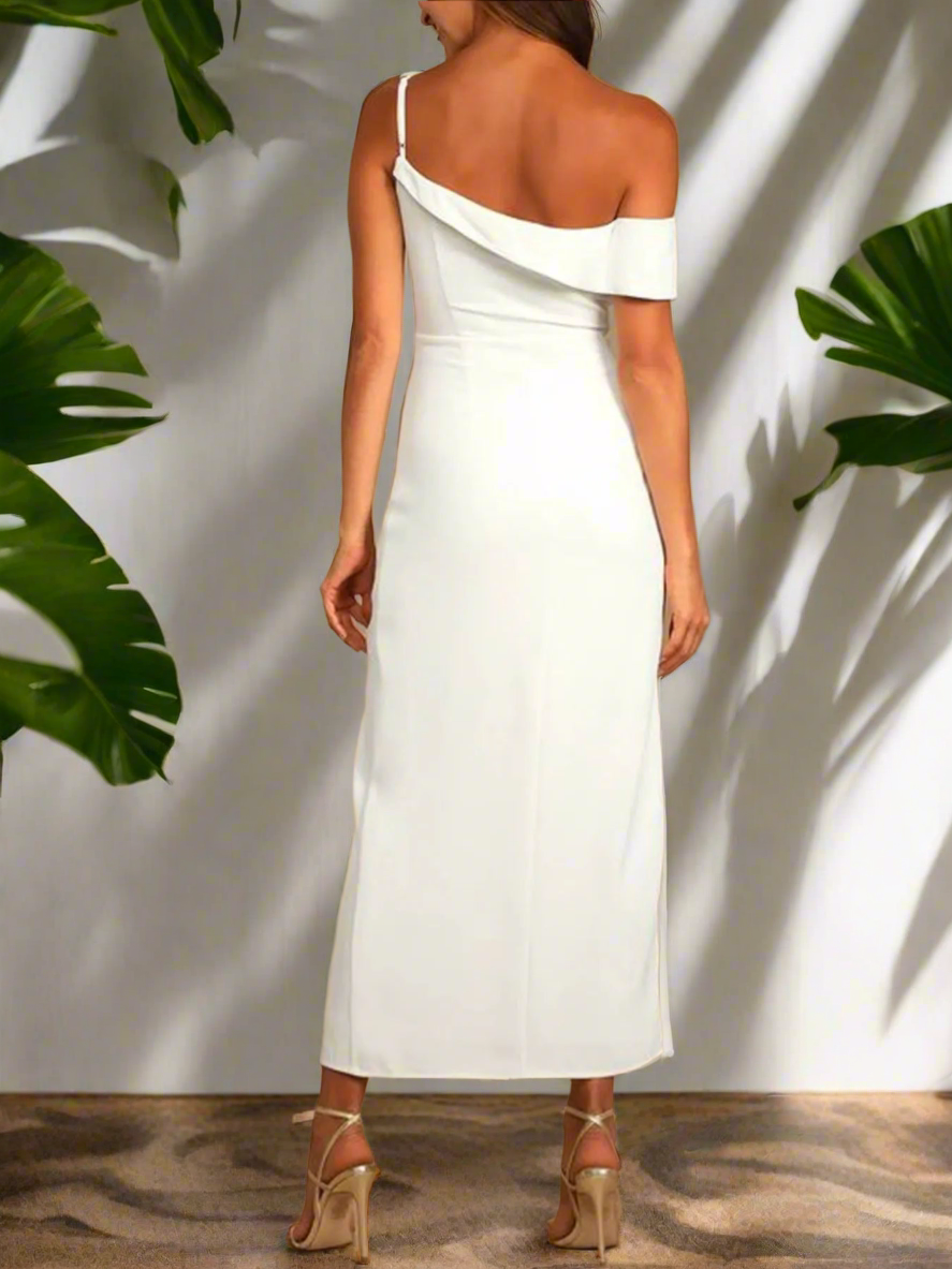 Ivory Elegance Asymmetrical Midi Dress