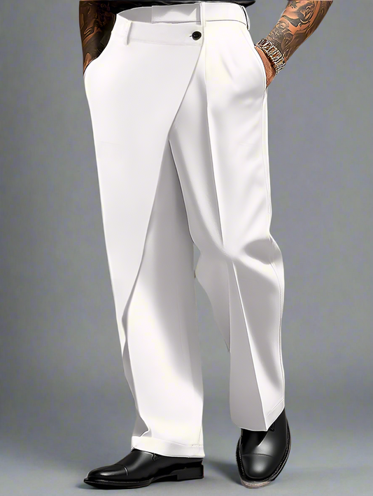 Moonéa Men’s Pleated Wrap Trousers – Irregular Button Detail Pants 2025