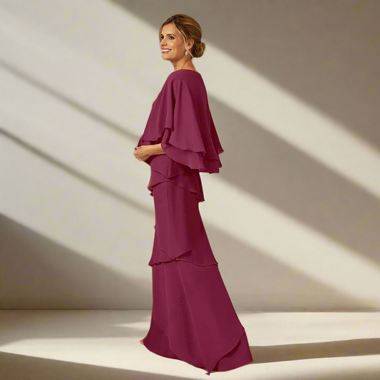Elegant Chiffon Mother of the Bride/Groom Dress with Lace Details – Floor-Length Evening Gown