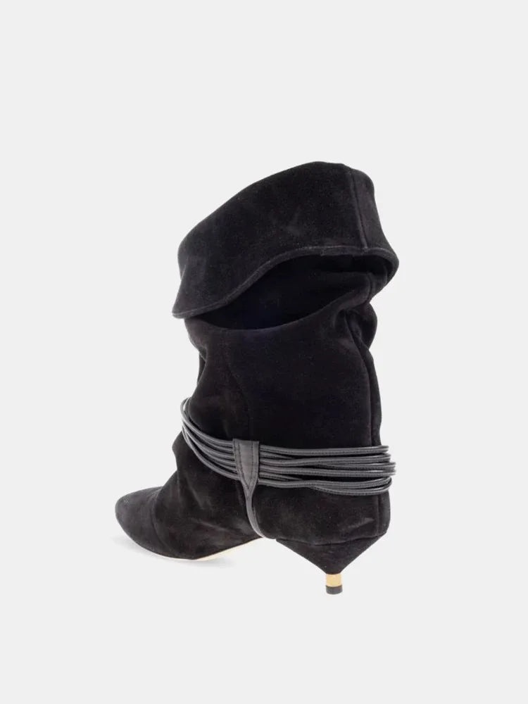 Velour Mid-Calf Boots