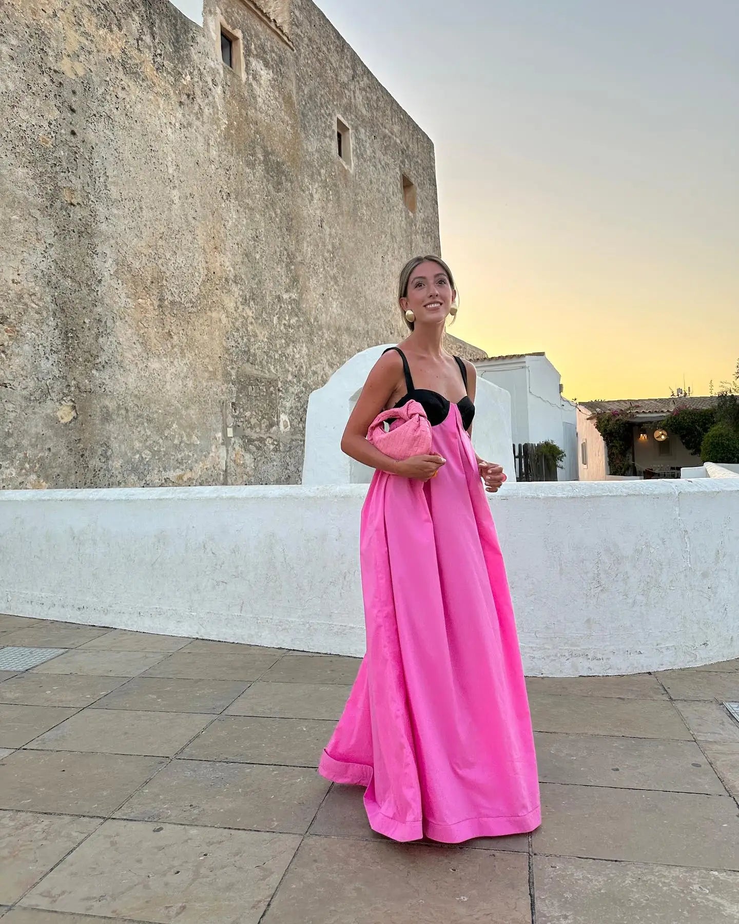 Moonéa Pink & Black Bohemian Maxi Dress – Summer Loose Fit