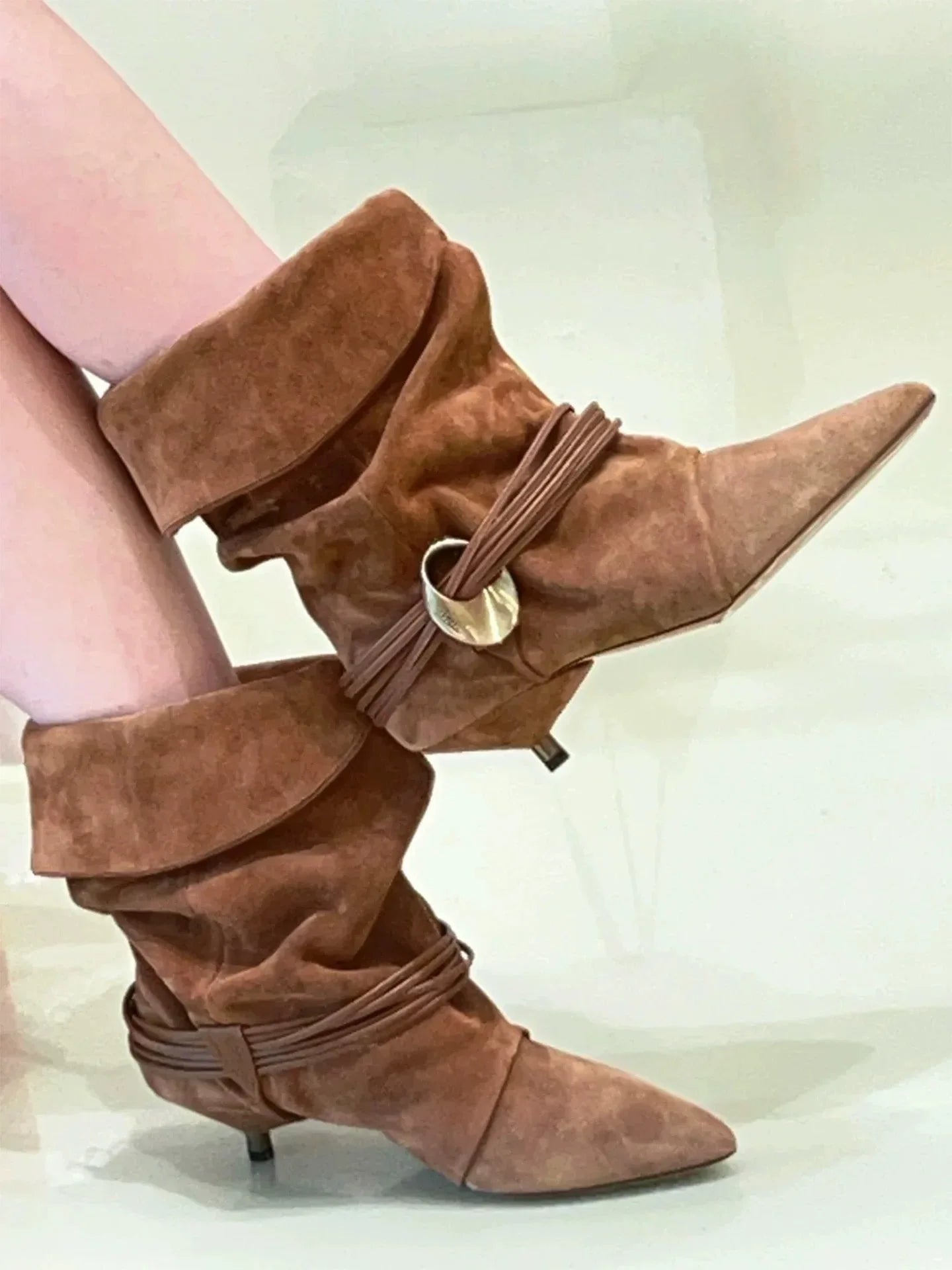 Velour Mid-Calf Boots