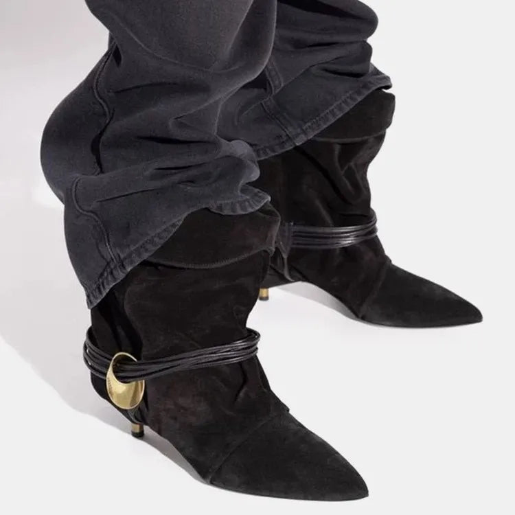 Velour Mid-Calf Boots