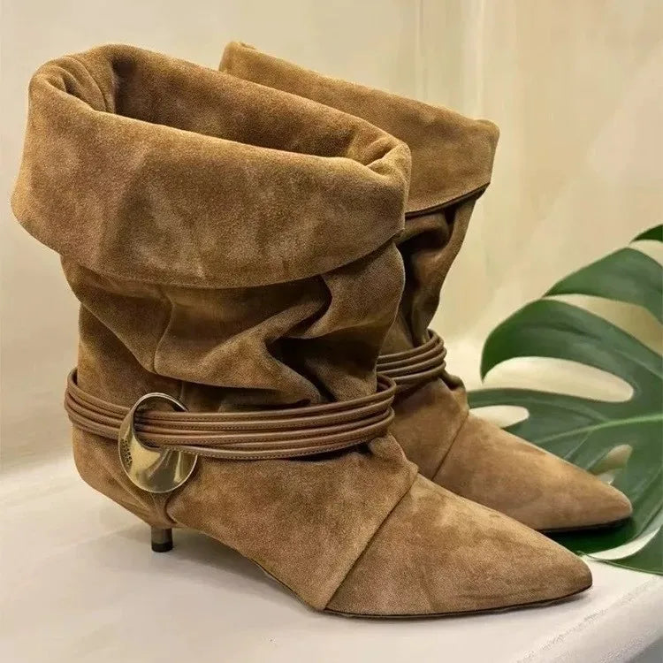 Velour Mid-Calf Boots