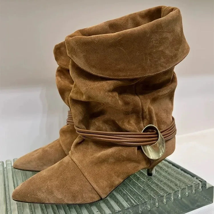Velour Mid-Calf Boots