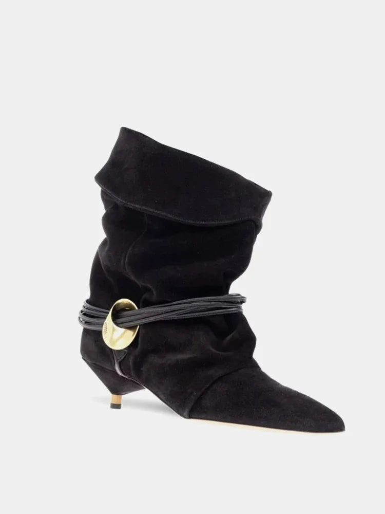 Velour Mid-Calf Boots