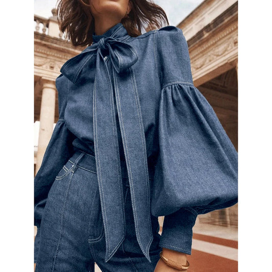 Denim Élégance Blouse
