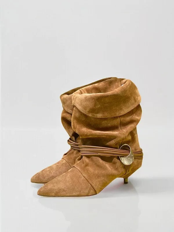 Velour Mid-Calf Boots