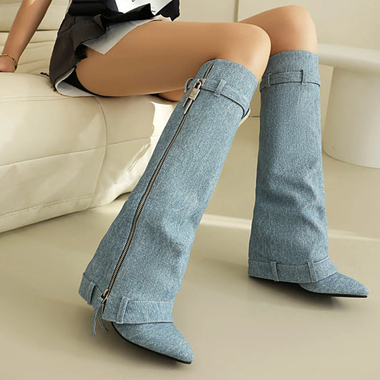 Denim Stiletto Boots
